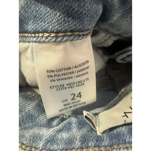 Hidden Happi High Rise Flare Jeans Size 24 Blue Light Wash Denim Stretch Raw Hem - Image 8