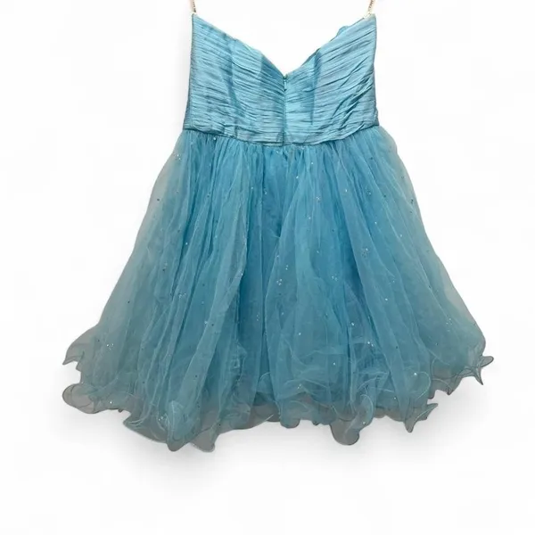 Sherri Hill Strapless Tulle Prom‎ Dress Light Blue 6 Sequin Sweetheart Formal - Image 4