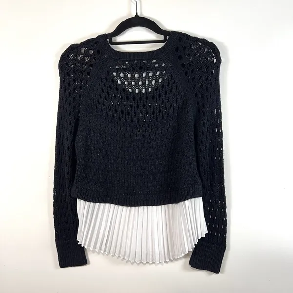 Anthropologie Maeve sweater‎ women's Medium blue white open fisherman knit work - Image 7