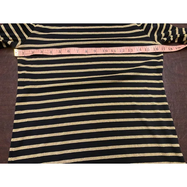 Lauren Ralph Lauren‎ Petite Holiday Long Sleeve Sparkle Gold Black Stripe Top PL - Image 4