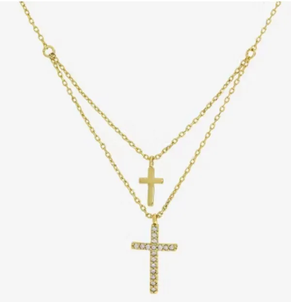 Sparkle cubic, zirconia, and 14 karat gold plated cross Necklace - Image 3