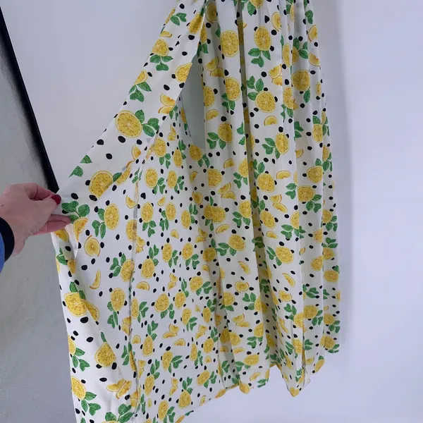 Womens Lemon Print Maxi Dress Halter Neck Size S Slit White‎ Yellow Fun Party - Image 6