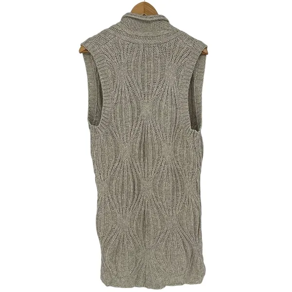 CAbi Artsy Boho Cable Knit‎ Longline Vest Oatmeal Wool Blend Size S - Image 3