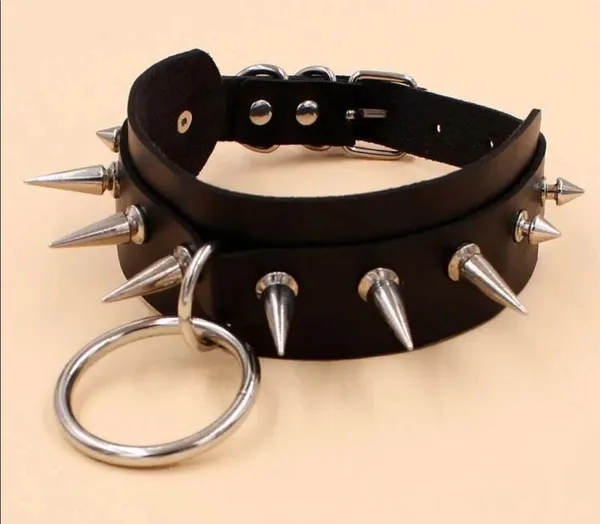 Black Spike Oring Choker Collar New - Image 2