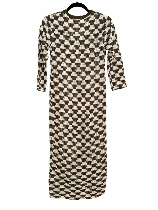 Lisa Says Gah Mafalda Wool Mohair Blend Checker 3/4 Sleeve Knit Midi Dress M/L - Image 2