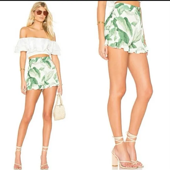 Show Me Your‎ Mumu Tropical Leaf Print Ruffle Hem High Rise Shorts Size XS - Image 2