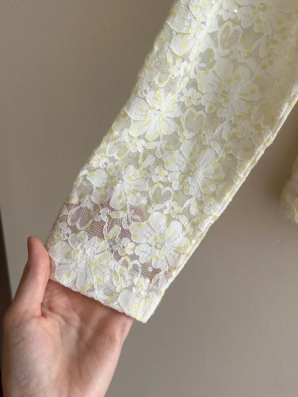 TEDDI Long Sleeve Floral Lace Sequin Blouse, White/Yellow, Size Small - Image 4
