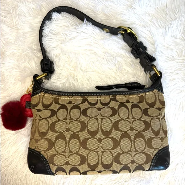 y2k COACH 2007 Black Brown Jacquard Hobo Signature Shoulder Bag - Image 2