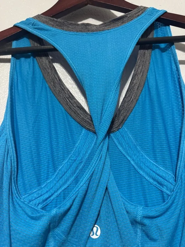 Lululemon Elevate Tank Top Blue Trim Adjustable Drawstring Hem Racerback Gym - Image 9