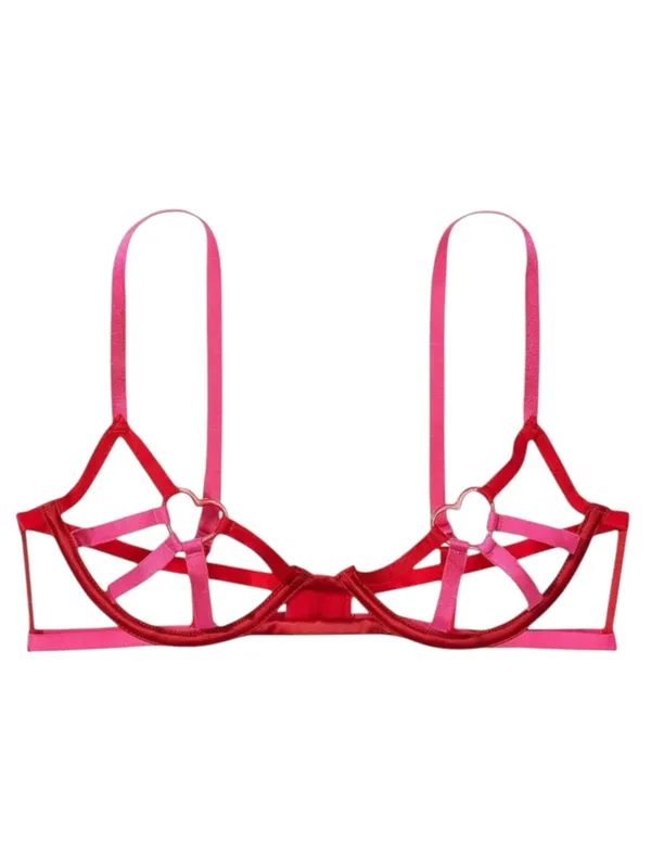 new Victoria's Secret ❤︎︎ Open Cup Strappy Demi Bra ❤︎︎ Pink Red ❤︎︎ Small DD - Image 3