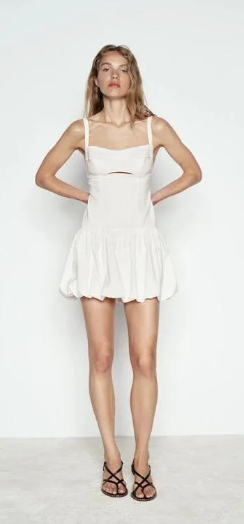 Zara mini dress balloon cut out Elegant off White Sleeveless Dress - Image 6