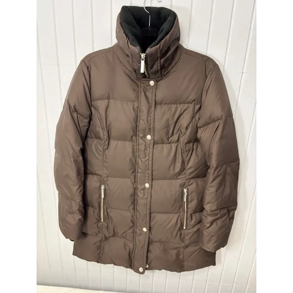 Michael Kors Womens‎ Brown Quilted Puffer Jacket Funnel Neck Winter Coat Medium - Image 3
