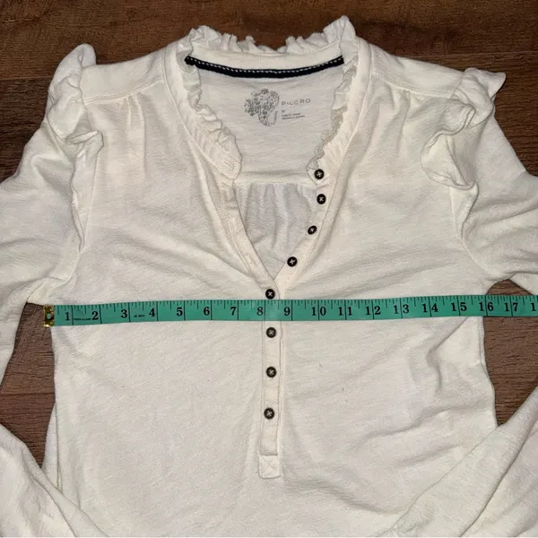 Anthropologie Pilcro Cream Ruffle-Shoulder Henley Long-Sleeve Top - Image 11