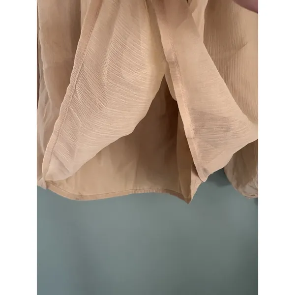 Loft NWT Beige Sheer Chiffon Peasant Blouse M Ruffle Boat Neck 3/4 Bell Sleeve - Image 4
