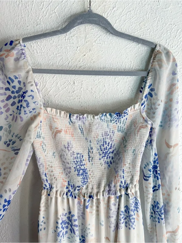 Aritzia Wilfred Floral Smocked Mini Dress Size Small Romantic Rush - Image 3