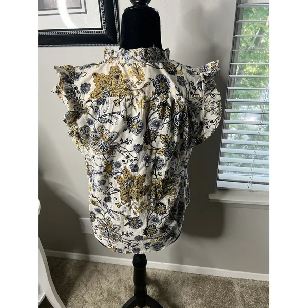 Elan Floral Ruffle‎ Trim Sleeveless Top Blouse Size Medium Cotton - Image 6