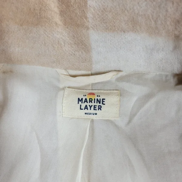 Marine Layer Wool Blend Coat Womens Med Beige Tan Plaid Check Pattern - Image 10