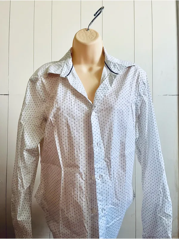 Banana Republic White Shirt with Navy Dot Print - Image 2