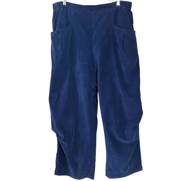 Free People XL Nice Choice Cord Jeans Navy Blue Barrel Harem Pull On Corduroy - Image 3