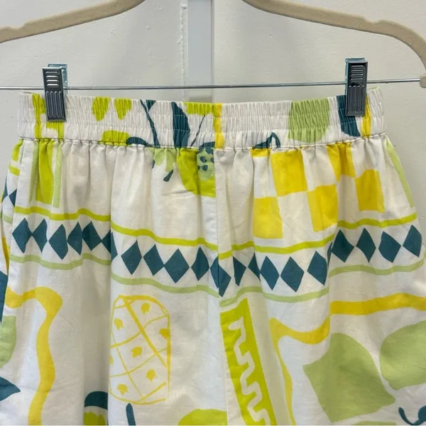 Sabo Linen Blend High Waist Boho Resort Bermuda Mini Shorts White‎ Green Sz 4 - Image 5