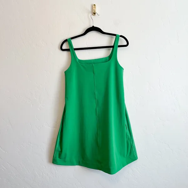 COS | Contrast Panel Cotton Blend A-Line Mini Dress in Bright Green - Image 4