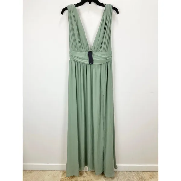 Lulus Heavenly Hues Sage Brush Maxi Dress Chiffon Bridesmaid Formal Medium NWT - Image 6