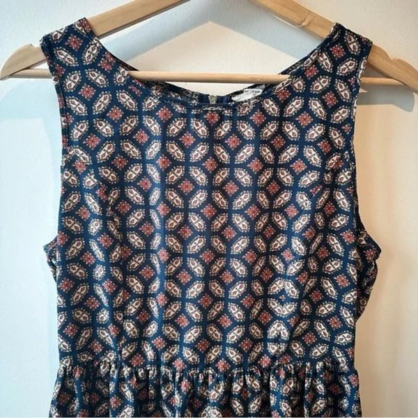 Vintage Blue Geometric print mini dress Medium sundress y2k sleeveless boho - Image 3