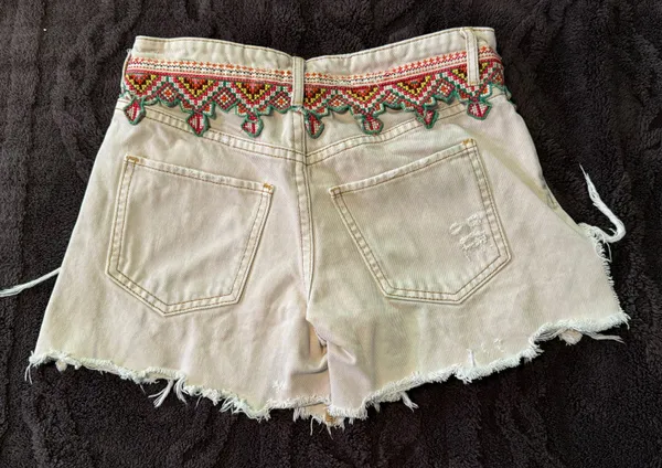 Embroidered High-Rise Denim Shorts - Image 2