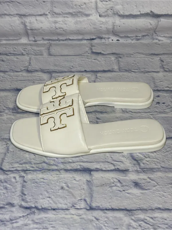 TORY BURCH Double T Sport Leather Slide Sandal Perfect White Size 9.5 (40) - Image 8