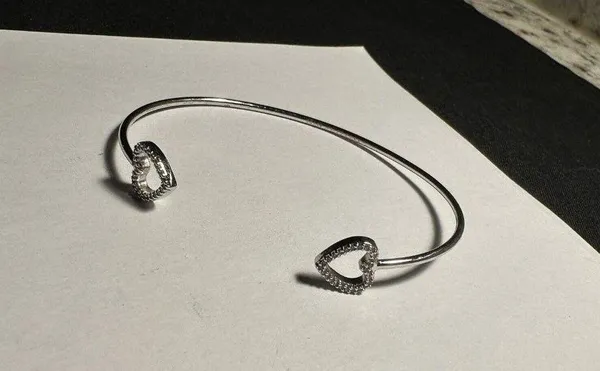 Women’s Silver Tone Brass JCM CZ China Heart Cuff Bangle Bracelet 7 Inch - Image 2