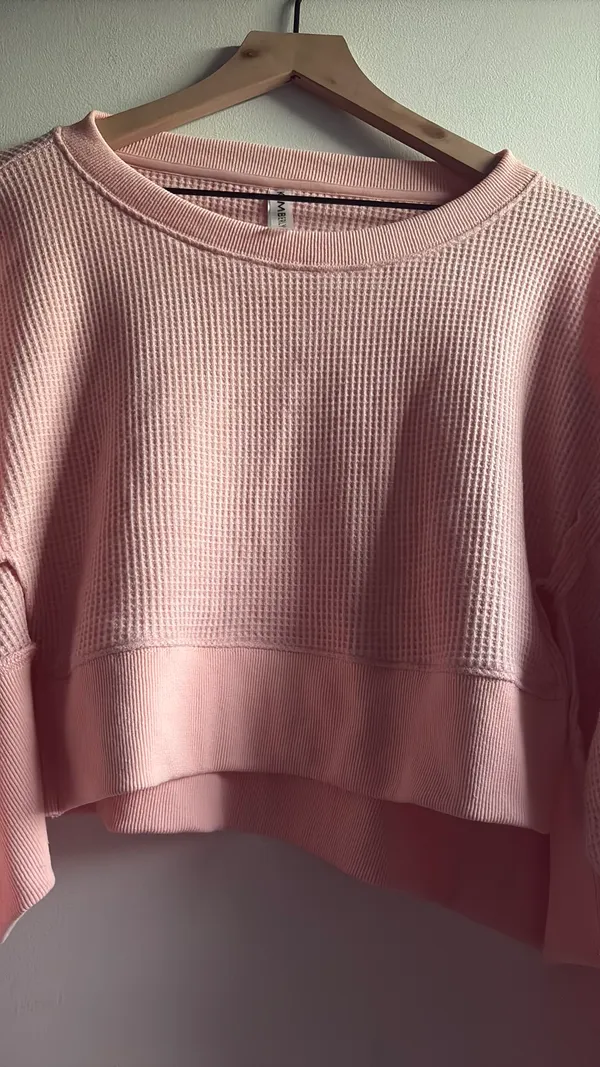 Pink waffle knit crop top boutique Size L - Image 4