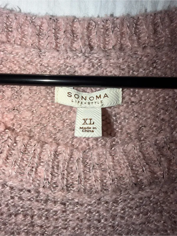Sonoma Life + Style Layered Look Knit Sweater Plaid Hem Pink Gray Size XL - Image 4