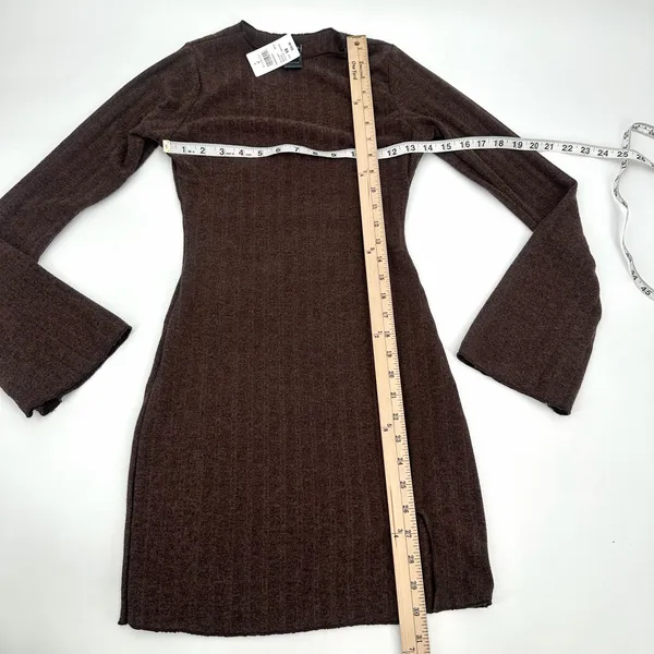 Windsor Dress Juniors XS Brown Rib Knit Casual Chills Long Bell Sleeve Mini Slit - Image 7