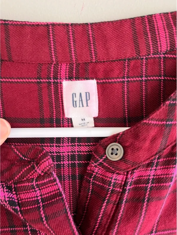 GAP Burgundy Plaid Flannel Long-Sleeve Shirt Dress Size M Fall - Image 4