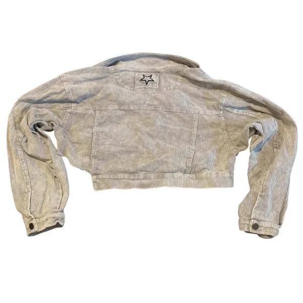 POL Corduroy Jacket Womens Small Beige Distressed Star Patch Raw Hem Boho SMJ179 - Image 3