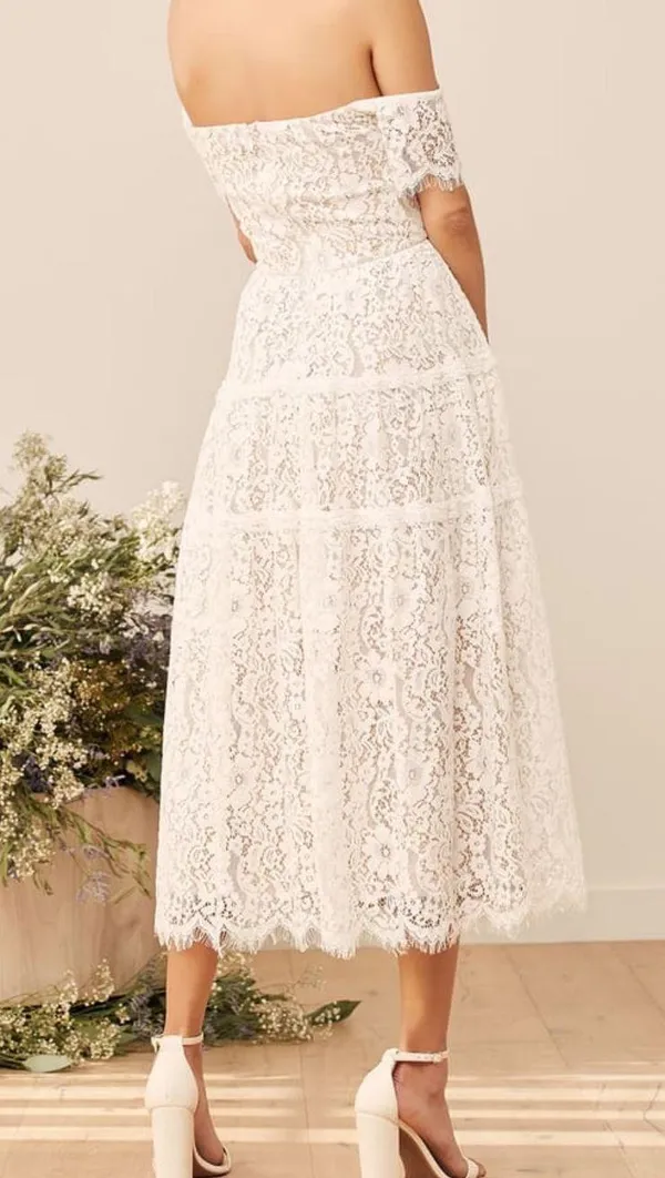 Lulus White Lace Off Shoulder Midi Dress - Image 2