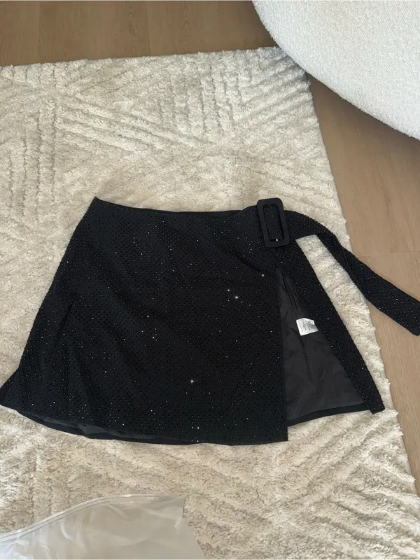 NWT Sacha Diamante Mini Skirt With Split - Black - Image 2