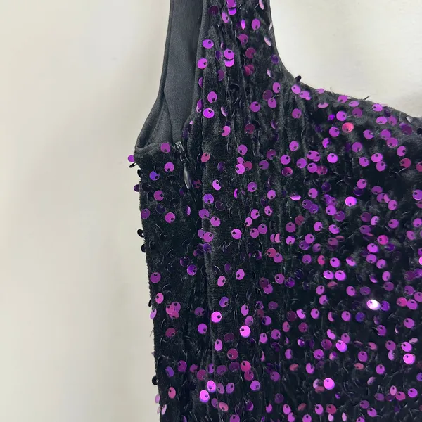 Lulus Seeing Sparkles Dark Purple Velvet Sequin Square Neck Mini Dress Small NWT - Image 9