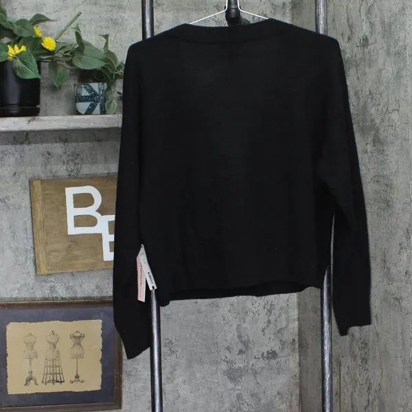 NWT Aqua Womens Button Up Sweater Cashmere V-Neck Cardigan V10337 Black L - Image 3