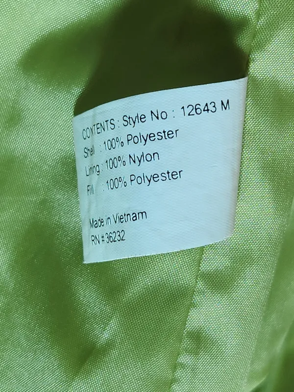 Gallery Lime Green Quilted Zip Up Jacket Size XL - Image 9
