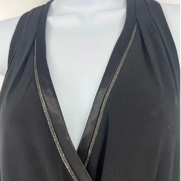 White House | Black Market Satin Jumpsuit Sz 8 Metallic Trim Mob Wife Sleeveless Quiet Luxury Glam - Image 4