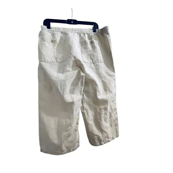 Liz‎ Claiborne Linen Blend Drawstring Crop Pants Beige Womens Large Wide Leg - Image 3