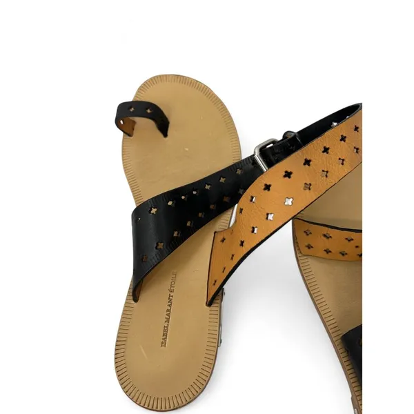 Isabel Marant 35 / 5 toile Jusip Malick Black Leather Sandal Ankle Toe Strap - Image 6