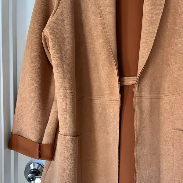 Zara‎ Brown Open Front Cardigan Large Long Sleeves Collared - Image 5