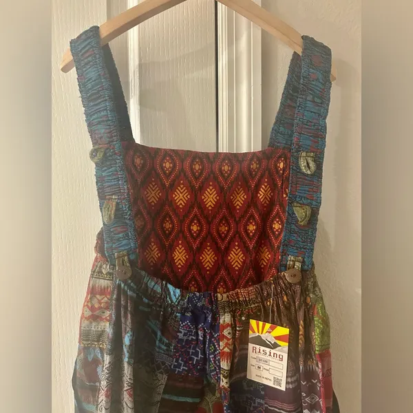 Rising International Patchwork Overalls Blue Size M - Image 6