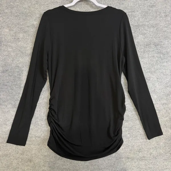 Quince Size-M Maternity Long Sleeve Top Black Tencel Lyocell Ruched V-Neck - Image 4