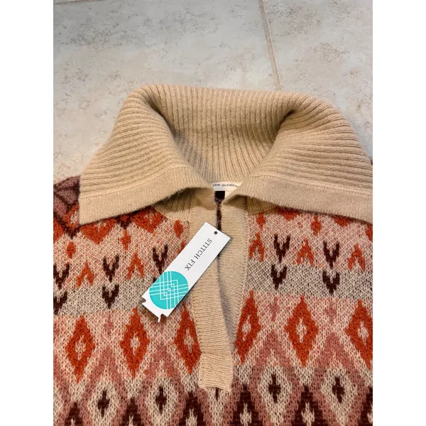 The General Good Fair Isle Collared Sweater Beige Orange Fall Size M NWT - Image 9