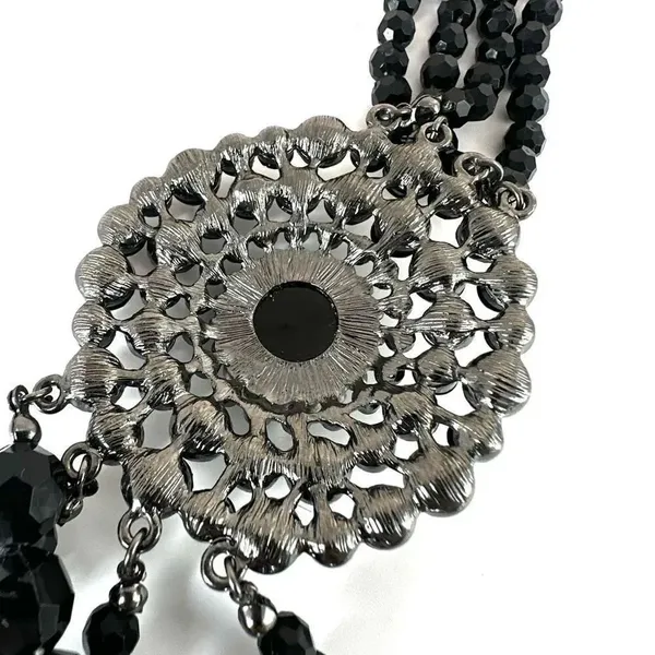 Long multi strand black beaded flower necklace - Image 8
