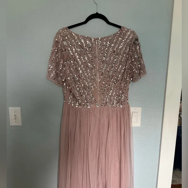 Pink Sequined Tulle Bridesmaid Dress - Image 7