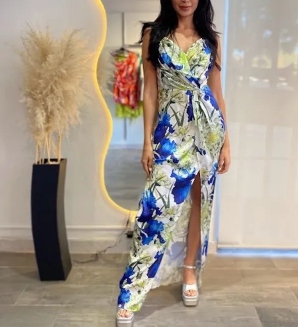 Luxxel NWT Strapless Blue Floral Maxi Dress size L - Image 4